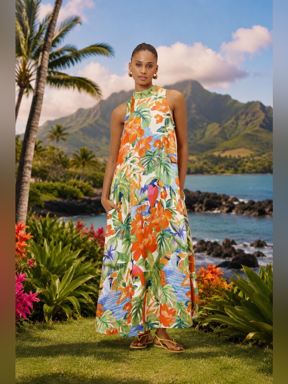 Anthropologie NWT Farm Rio Halter Maxi Dress – Size XL.